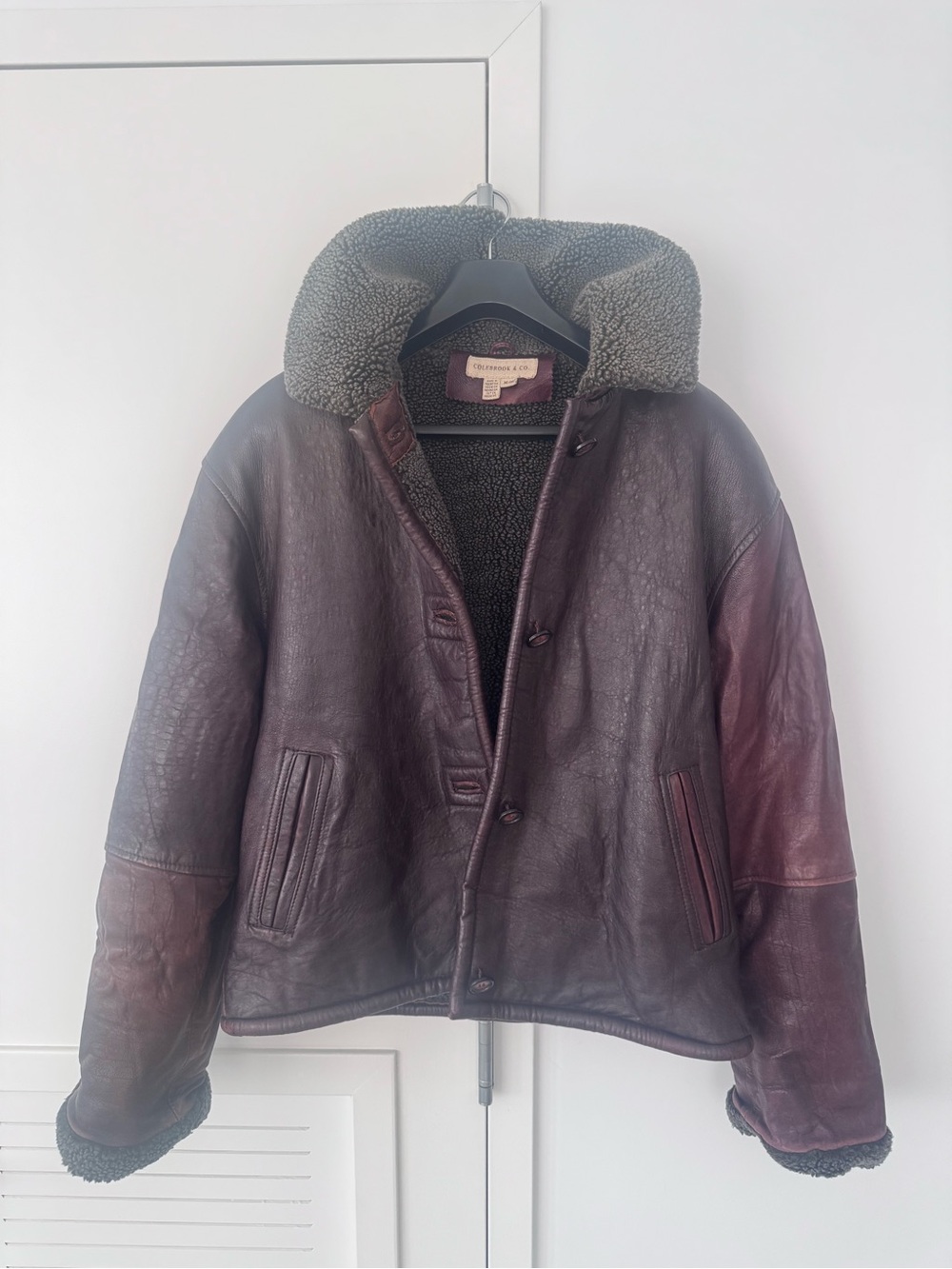 Weatherproof Burgundy Leather Shearling-Trim Jacket